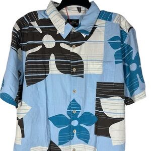 Quiksilver Blue Casual Button Down Hawaiian Floral Comfort Fit Size L